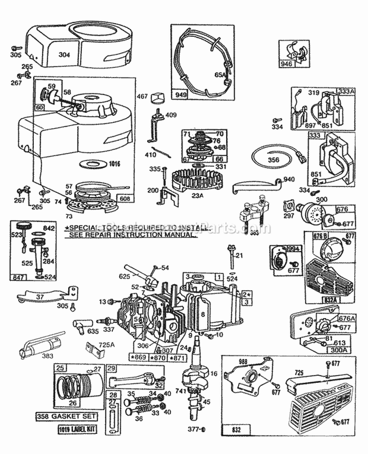 CylMufflersPistonOil Fill Diagram and Parts List for  Briggs and Stratton Engine